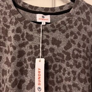 Sundry Gray Leopard Print Top